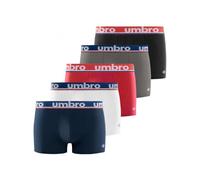 Umbro Boxer Homme 100% Coton, Calecon Homme, Respirant, Maille Aérée (Lot de 5), Noir, Rouge, Blanc, Bleu, Taille S