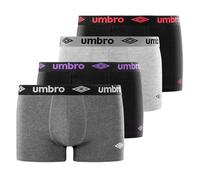 Umbro Boxer Homme Coton, Calecon Homme, Maintien Anti-Glisse, Liberté de Mouvement (Lot de 4), Taille 2XL - Noir/Gris/Gris foncé