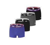 Umbro Boxer Homme Coton, Caleçon Homme, Doux et Hypoallergénique (Lot de 4), Bleu, Noir, Gris, Taille L