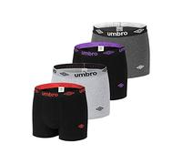 Umbro Boxer Homme Coton, Calecon Homme, Maintien Anti-Glisse, Liberté de Mouvement (Lot de 4), Noir, Gris, Taille XL