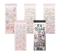 UMCHU 5 Feuilles Autocollants 3D,Gommettes Paillettes,Autocollants ours, lapin, papillon, cœur foncé, crème glacée,pour ordinateur portable DIY Scrapbook(5 styles)