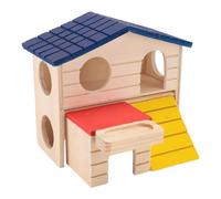UMDHAIYI Maison en Bois à Deux étages pour Hamster, goulotte d'alimentation Pliable, cachette pour Petits Animaux avec Toboggan, Trou d'observation, Jouet à mâcher Naturel et sûr