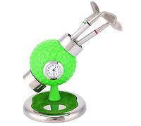 UMDHAIYI Porte-stylo balle de golf avec horloge, base circulaire pour la stabilité, 3 trous pour stylos pour bureau, étude, décoration d'intérieur ou cadeau (Verte)