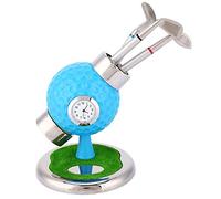 UMDHAIYI Porte-stylo balle de golf avec horloge, base circulaire pour la stabilité, 3 trous pour stylos pour bureau, étude, décoration d'intérieur ou cadeau (Bleue)