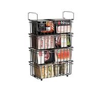 UMDONX 4 Pièces Paniers de CongéLateur Coffre - Poignée Empilable Paniers de congélation,accès facile, pour 198L congélateur,Organiser les ingrédients congelés (37x18x15cm)-Noir