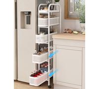 UMDONX Chariot de rangement fin à 5 niveaux avec panier extractible - Chariot de salle de bain - Chariot utilitaire coulissant pour cuisine, salle de bain, buanderie - Blanc