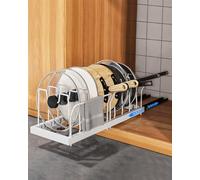 UMDONX Rangement Poele et Casserole pour Tiroir Cuisine,Rangement Poêles et Casseroles avec 10 Compartiments Réglables,Porte-casseroles Support Extensible,Blanc