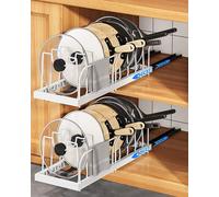 UMDONX Rangement Poele et Casserole pour Tiroir Cuisine,Rangement Poêles et Casseroles avec 20 Compartiments Réglables,Porte-casseroles Support Extensible,Blanc-2 ensembles