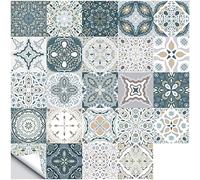 Umelee Stickers Carrelage 48 Pièces, Autocollants de Carrelage Adhésifs Mural, Autocollants Marocains Imperméables pour Décoration de Cuisine, Salle de Bain, Chambre à Coucher (48 Pièces, 10×10cm)