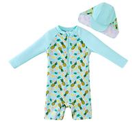 UMELOK Combinaison Natation Bébé Garçon et Fille Protection Solaire UPF50+ Intégrée Chapeau et Manches Longues Séchage Express Ananas d'été 80/86