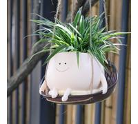 UMESONG Pot de fleurs à suspendre avec tête souriante pour intérieur et extérieur - Pot de fleurs en résine pour chaîne de perles - Idée cadeau unique pour la fête des mères, Noël (taille L)