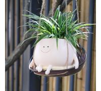 UMESONG Pot de fleurs à suspendre avec tête souriante pour intérieur et extérieur - Pot de fleurs en résine pour chaîne de perles - Idée cadeau unique pour la fête des mères, Noël (taille L)
