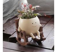 UMESONG Pot de fleurs avec tête de résine souriante - Mignons pots de plantes en résine pour intérieur et extérieur - Chaise à bascule unique - Pots de plantes succulentes - Idée cadeau pour la fête