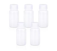 UMETASS Lot de 5 flacons à essai de laboratoire en plastique à large ouverture, scellés, anti-fuite, transparents - Pour pilules et échantillons d'eau - 60 ml