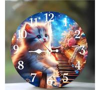 Umfarvt 10Pouces Horloge Murale Piano Cat, Horloge Murale Cuisine Silencieuse à Quartz sans Tic-tac, Batterie Operated, Pendule Murales Décorative pour Chambre Salon Café Bar