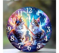 Umfarvt 14Pouces Horloge Murale Cosmic Cat, Horloge Murale Cuisine Silencieuse à Quartz sans Tic-tac, Batterie Operated, Pendule Murales Décorative pour Chambre Salon Café Bar