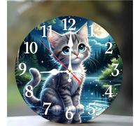 Umfarvt 16Pouces Horloge Murale Moon Cat, Horloge Murale Cuisine Silencieuse à Quartz sans Tic-tac, Batterie Operated, Pendule Murales Décorative pour Chambre Salon Café Bar