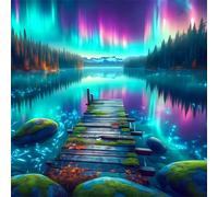 Umfarvt 5D Aurora Lake Diamond Painting Kits for Adults Kids,DIY Round Full Drill diamond art painting kits,Canvas Embroidery Diamond Art Craft for Home Wall Decor 80x80cm