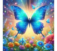 Umfarvt 5D Blue Butterfly Flower Diamond Painting Kits for Adults Kids,DIY Round Full Drill diamond art painting kits,Canvas Embroidery Diamond Art Craft for Home Wall Decor 30x30cm