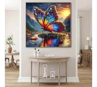 Umfarvt 5D Butterfly Lotus Diamond Painting Kits for Adults Kids,DIY Round Full Drill diamond art painting kits,Canvas Embroidery Diamond Art Craft for Home Wall Decor 20x20cm