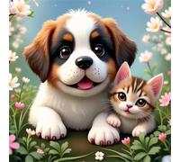 Umfarvt 5D Cat Flower Dog Diamond Painting Kits for Adults Kids,DIY Square Full Drill diamond art painting kits,Canvas Embroidery Diamond Art Craft for Home Wall Decor 50x50cm