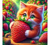 Umfarvt 5D Cat Strawberry Diamond Painting Kits for Adults Kids,DIY Square Full Drill diamond art painting kits,Canvas Embroidery Diamond Art Craft for Home Wall Decor 60x60cm