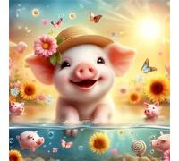 Umfarvt 5D Cute Pig Diamond Painting Kits for Adults Kids,DIY Square Full Drill diamond art painting kits,Canvas Embroidery Diamond Art Craft for Home Wall Decor 70x70cm