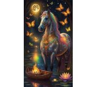 Umfarvt 5D Diamond Art Painting,Horse Boat Moon Diamond Painting Kits for Adults,DIY Round Full Drill Canvas Embroidery Cross Stitch,Diamond Arts Crafts Painting Pictures for Home Wall Decor 70x150cm