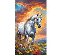 Umfarvt 5D Diamond Art Painting,Horse Grassland Diamond Painting Kits for Adults,DIY Round Full Drill Canvas Embroidery Cross Stitch,Diamond Arts Crafts Painting Pictures for Home Wall Decor 70x150cm