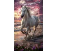 Umfarvt 5D Diamond Art Painting,Horse Sea Diamond Painting Kits for Adults,DIY Square Full Drill Canvas Embroidery Cross Stitch,Diamond Arts Crafts Painting Pictures for Home Wall Decor 100x210cm