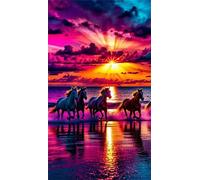 Umfarvt 5D Diamond Art Painting,Horse Sea Sunset Diamond Painting Kits for Adults,DIY Round Full Drill Canvas Embroidery Cross Stitch,Diamond Arts Crafts Painting Pictures for Home Wall Decor 40x90cm