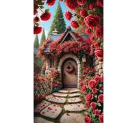 Umfarvt 5D Diamond Art Painting,House Red Rose Diamond Painting Kits for Adults,DIY Round Full Drill Canvas Embroidery Cross Stitch,Diamond Arts Crafts Painting Pictures for Home Wall Decor 80x170cm