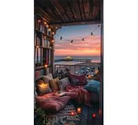 Umfarvt 5D Diamond Art Painting,House Sunset Diamond Painting Kits for Adults,DIY Round Full Drill Canvas Embroidery Cross Stitch,Diamond Arts Crafts Painting Pictures for Home Wall Decor 30x70cm