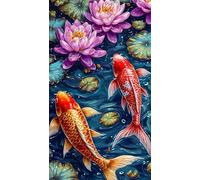 Umfarvt 5D Diamond Art Painting,Koi Lotus Pond Diamond Painting Kits for Adults,DIY Square Full Drill Canvas Embroidery Cross Stitch,Diamond Arts Crafts Painting Pictures for Home Wall Decor 70x150cm