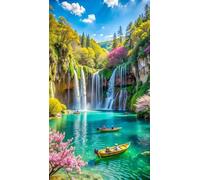 Umfarvt 5D Diamond Art Painting,Lake Boat Sky Diamond Painting Kits for Adults,DIY Square Full Drill Canvas Embroidery Cross Stitch,Diamond Arts Crafts Painting Pictures for Home Wall Decor 100x210cm