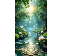 Umfarvt 5D Diamond Art Painting,Lake Jungle Diamond Painting Kits for Adults,DIY Round Full Drill Canvas Embroidery Cross Stitch,Diamond Arts Crafts Painting Pictures for Home Wall Decor 100x210cm