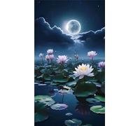 Umfarvt 5D Diamond Art Painting,Lotus Pond Moon Diamond Painting Kits for Adults,DIY Round Full Drill Canvas Embroidery Cross Stitch,Diamond Arts Crafts Painting Pictures for Home Wall Decor 20x50cm
