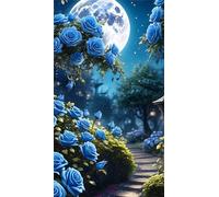 Umfarvt 5D Diamond Art Painting,Moon Rose Blue Diamond Painting Kits for Adults,DIY Round Full Drill Canvas Embroidery Cross Stitch,Diamond Arts Crafts Painting Pictures for Home Wall Decor 60x130cm