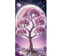 Umfarvt 5D Diamond Art Painting,Moon Rose Tree Diamond Painting Kits for Adults,DIY Square Full Drill Canvas Embroidery Cross Stitch,Diamond Arts Crafts Painting Pictures for Home Wall Decor 40x90cm