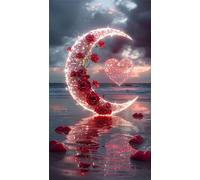 Umfarvt 5D Diamond Art Painting,Moon Sea Rose Diamond Painting Kits for Adults,DIY Square Full Drill Canvas Embroidery Cross Stitch,Diamond Arts Crafts Painting Pictures for Home Wall Decor 100x210cm