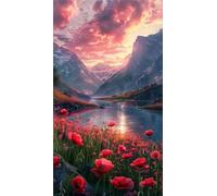 Umfarvt 5D Diamond Art Painting,Mountains Lake Diamond Painting Kits for Adults,DIY Round Full Drill Canvas Embroidery Cross Stitch,Diamond Arts Crafts Painting Pictures for Home Wall Decor 100x210cm
