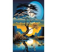 Umfarvt 5D Diamond Painting,Arbre du lac Moon Diamond Painting Kit Complet pour Adulte,DIY Square Drill Cristal Strass Broderie Point de Croix Peinture Diamant pour Décoration Intérieur 30x70cm
