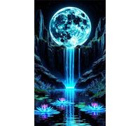 Umfarvt 5D Diamond Painting,Étang de la Lune Diamond Painting Kit Complet pour Adulte,DIY Square Drill Cristal Strass Broderie Point de Croix Peinture Diamant pour Décoration Intérieur 70x150cm