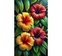 Umfarvt 5D Diamond Painting,Fleur jaune rouge Diamond Painting Kit Complet pour Adulte,DIY Round Drill Cristal Strass Broderie Point de Croix Peinture Diamant pour Décoration Intérieur 40x90cm