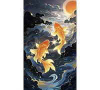 Umfarvt 5D Diamond Painting,Koi Moon Diamond Painting Kit Complet pour Adulte,DIY Square Drill Cristal Strass Broderie Point de Croix Peinture Diamant pour Décoration Intérieur 40x90cm