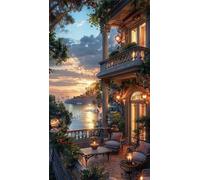 Umfarvt 5D Diamond Painting,Loft Garden Sunset Diamond Painting Kit Complet pour Adulte,DIY Square Drill Cristal Strass Broderie Point de Croix Peinture Diamant pour Décoration Intérieur 90x190cm