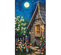 Umfarvt 5D Diamond Painting,Maison Fleur de Lune Diamond Painting Kit Complet pour Adulte,DIY Square Drill Cristal Strass Broderie Point de Croix Peinture Diamant pour Décoration Intérieur 30x70cm