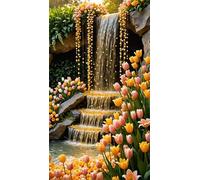 Umfarvt 5D Diamond Painting,Tulipes jaunes et roses Diamond Painting Kit Complet pour Adulte,DIY Round Drill Cristal Strass Broderie Point de Croix Peinture Diamant pour Décoration Intérieur 30x70cm