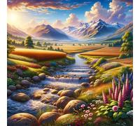 Umfarvt 5D Fields Streams Diamond Painting Kits for Adults Kids,DIY Round Full Drill diamond art painting kits,Canvas Embroidery Diamond Art Craft for Home Wall Decor 60x60cm