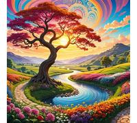 Umfarvt 5D Hill Wild Trees Diamond Painting Kits for Adults Kids,DIY Round Full Drill diamond art painting kits,Canvas Embroidery Diamond Art Craft for Home Wall Decor 40x40cm